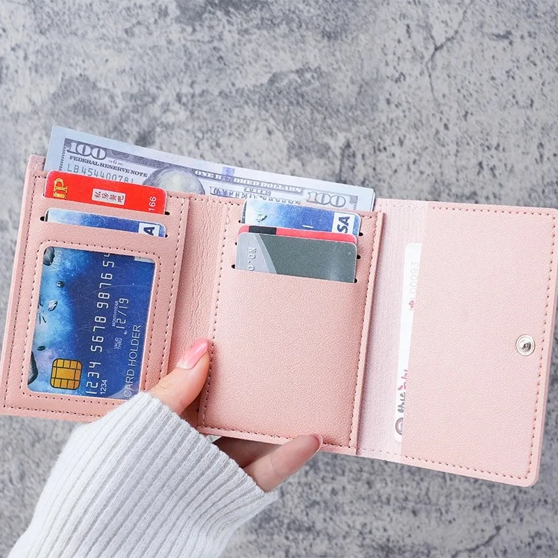 

PU Leather Students Triple Foldable Card Bag Girls Fashion Multi-Card Slots Card Holder Short Ladies Coin Purse Cartoon Wallets