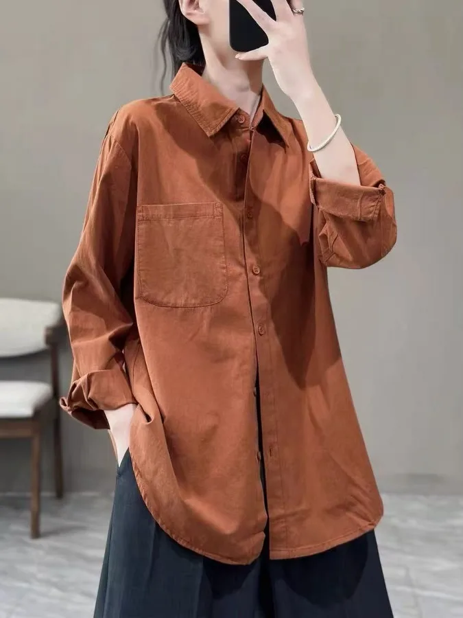 Artístico vintage solto ajuste tamanho grande algodão irt cor pura básico sle hong kong sle feminino outono faion casual irt