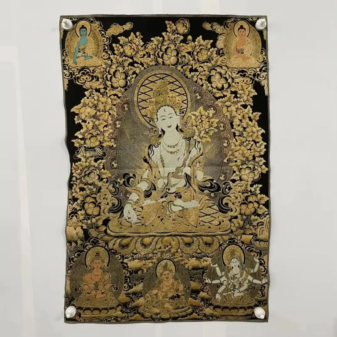 

Xizang Folk Thangka Embroidery Silk Embroidery brocade Nepal White Tara Buddha Thangka hanging screen Worship Hall