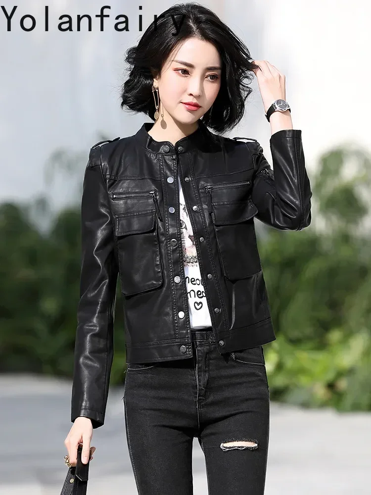 YOLANFAIRY Naturalna Skórzana Kurtka Damska Odzież Wąska Krótka Prawdziwa Skóra Owcza Płaszcz Damskie Kurtki Motocyklowe Куртка Женская Кожаная