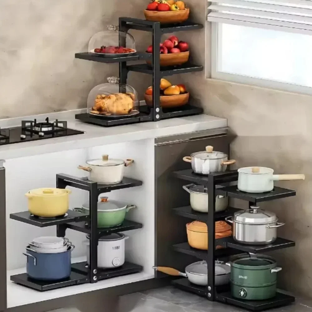 

Pots and Pans Organizer Under Cabinets Heavy Duty Pan Rack Under Sink Multi Double-sided New Two-way Adjustable Storage Rack