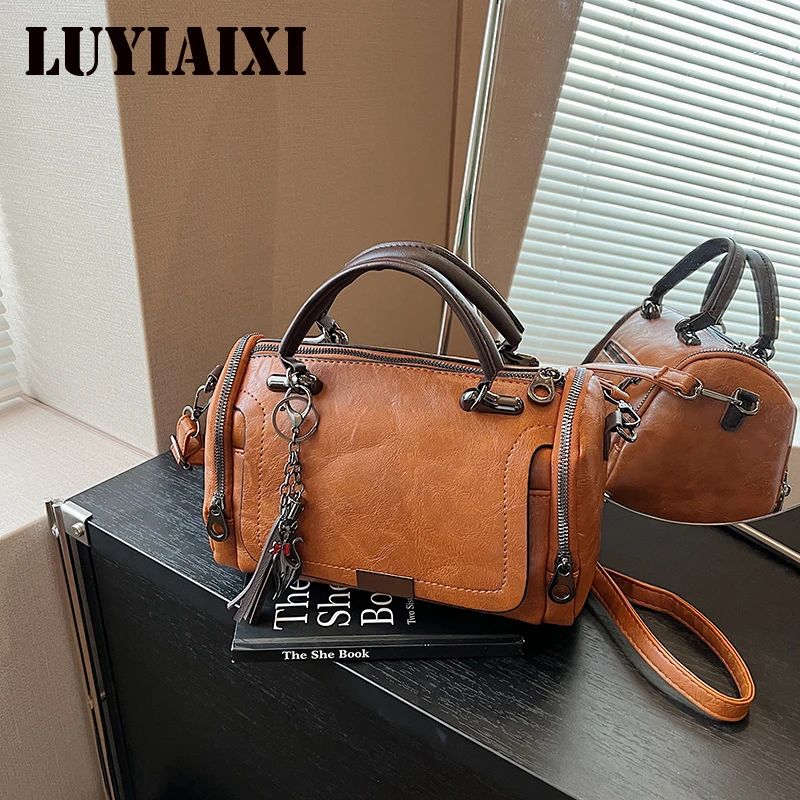 

Tassel Decor Women's Large Capacity Shoulder Bolsa Fashion Zipper Crossbody Bag With Removable Strap Boston Handbag Sac A Main
