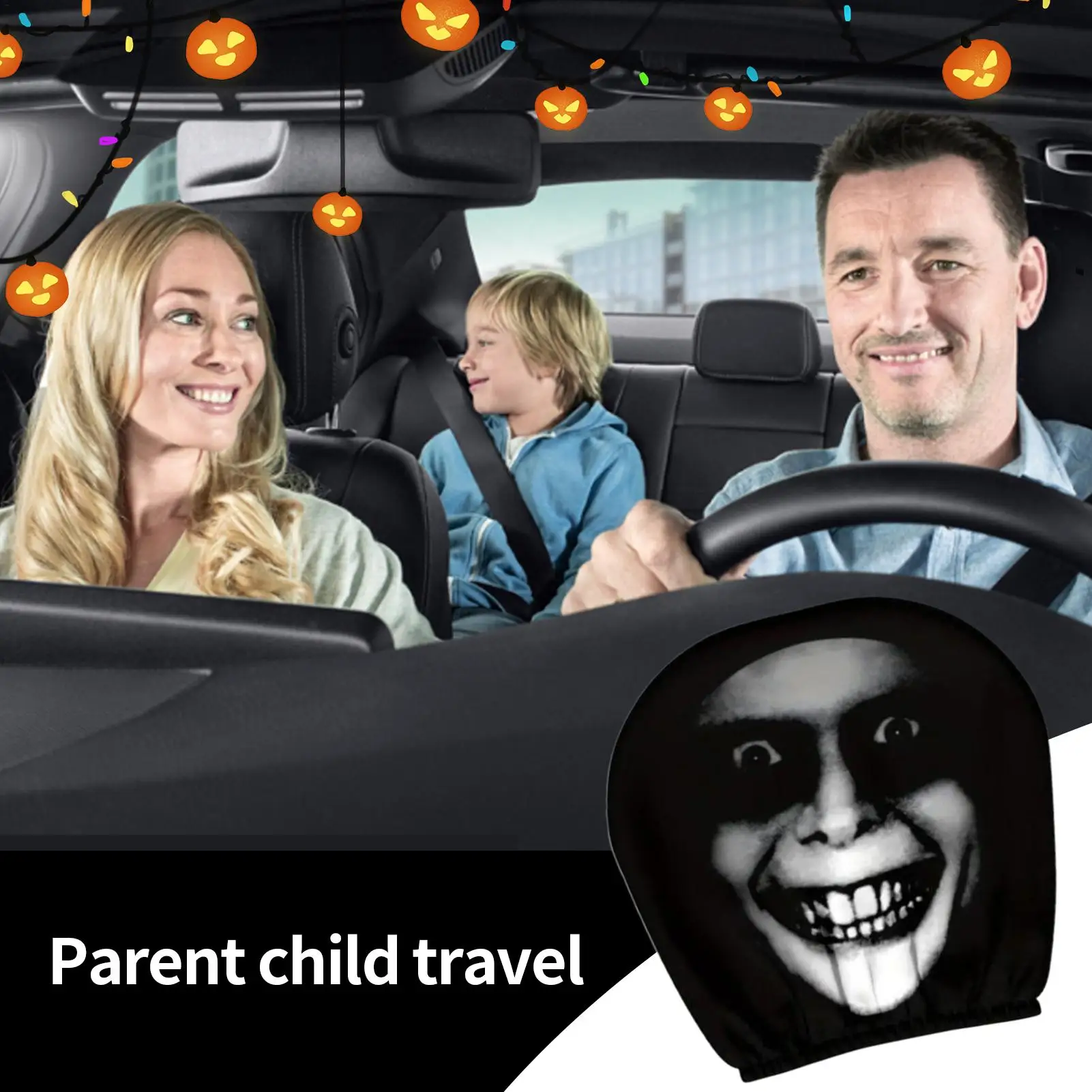 Car Headrest Protector Halloween Spooky Face Car Headrest Covers Vehicle Accessories Interior Decor For Weekend Road Trip Travel