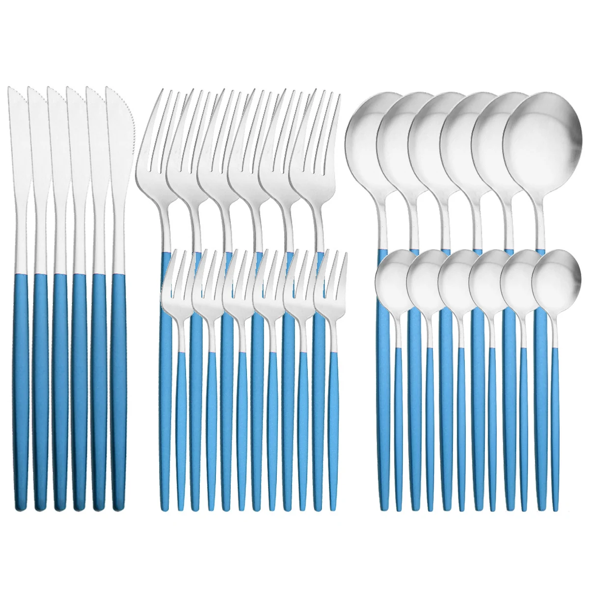 30Pcs Blue Silver Dinnerware Set Dinner Knife Fork Tea Spoon Cutlery Set Stainless Steel Tableware Western Home Kitchen Flatware