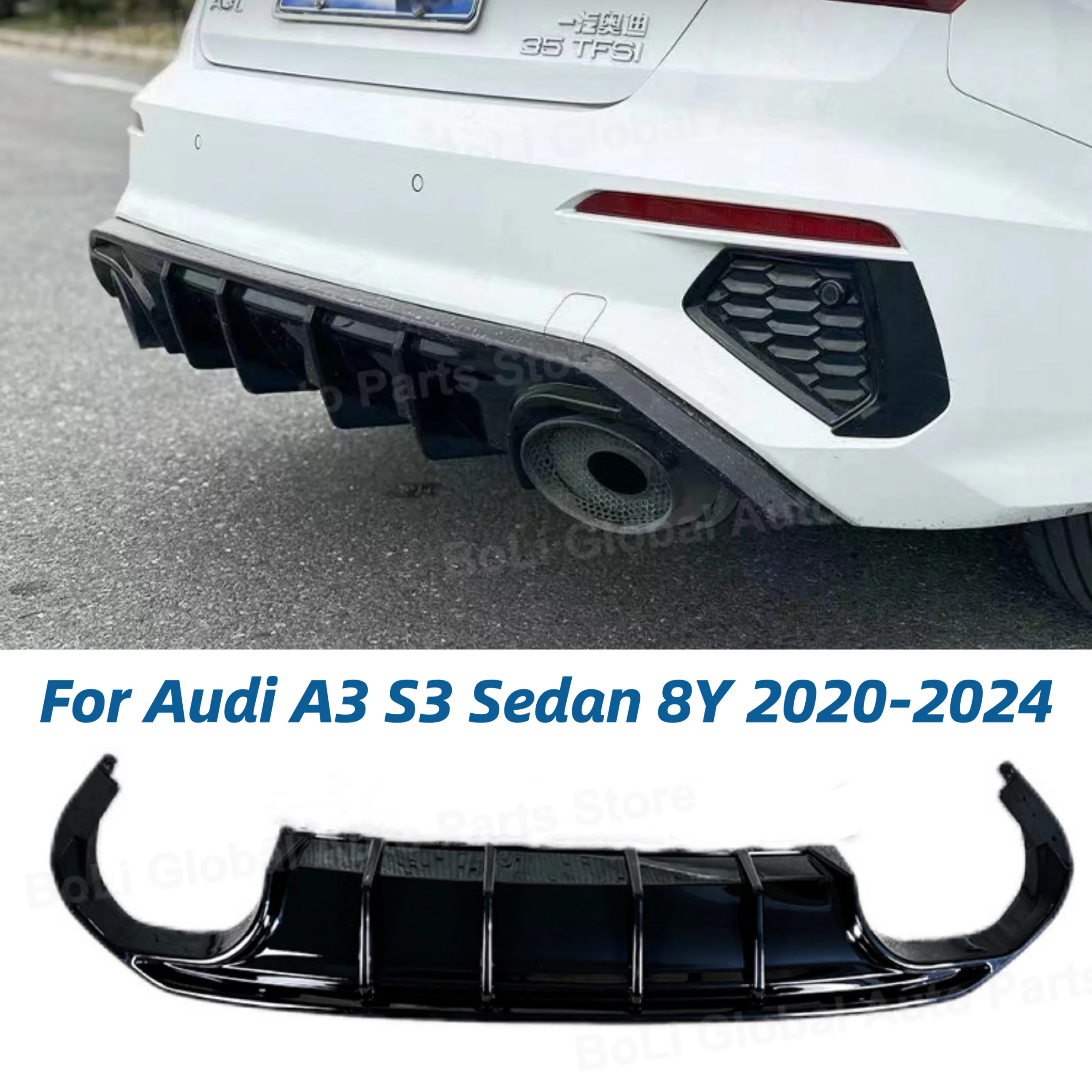 Rear Valance For Audi A3 S3 Sedan 8Y 2020-2024 Rear Lip Spoiler Bumper Diffuser Splitter bodykit Car Accessories