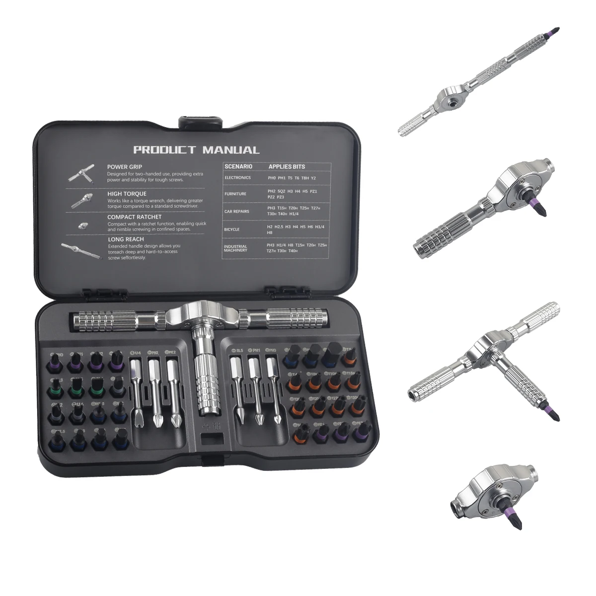 

40 In1 Ratchet Set Detachable T Complete Screwdriver Bit Portable Repair Kit Toolbox Tool Box Handle for Furniture DIY Computer