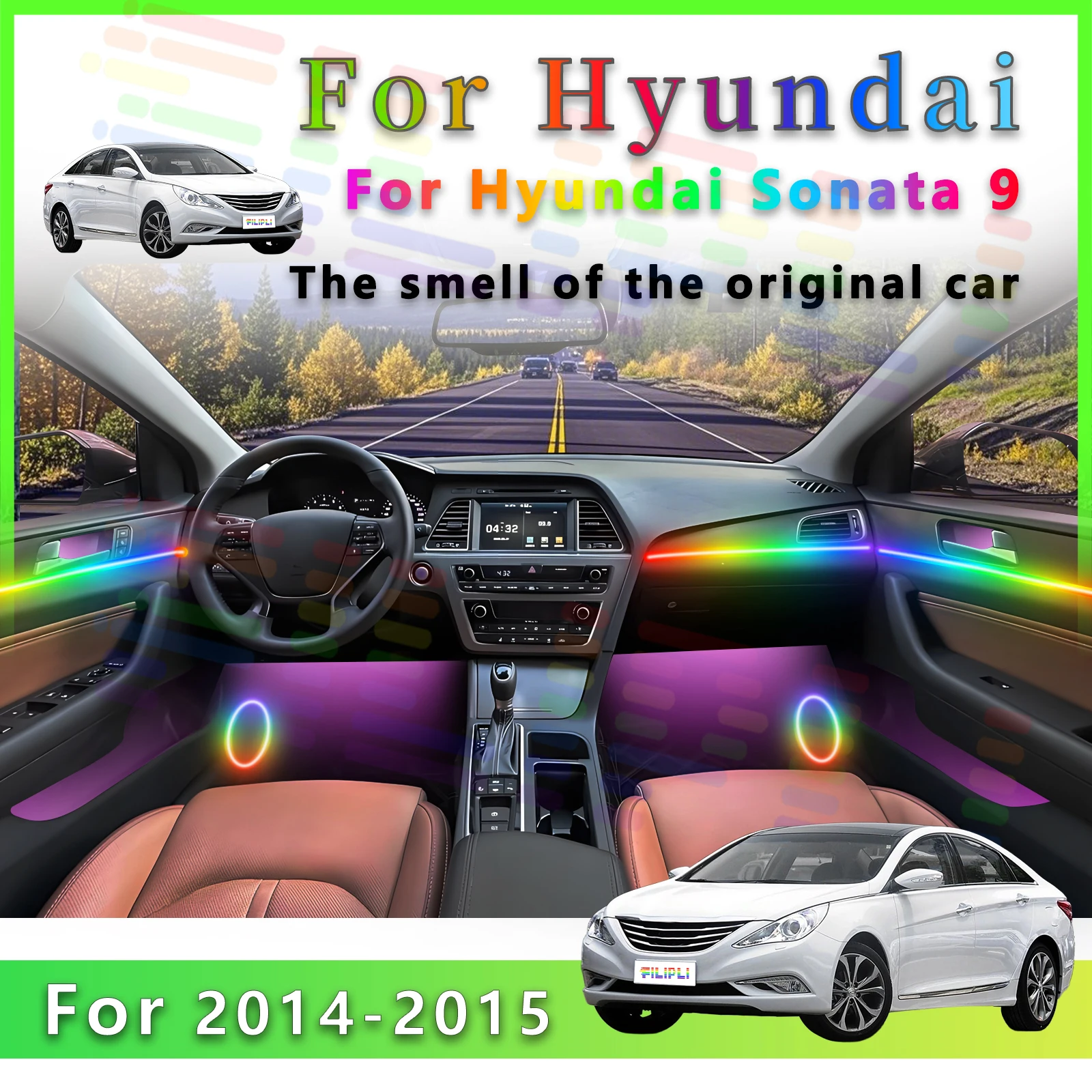 

For Hyundai Sonata 9th Generation Interior 64 Colors LED Acrylic Ambient Light Lamp Strip with Waterproof Design