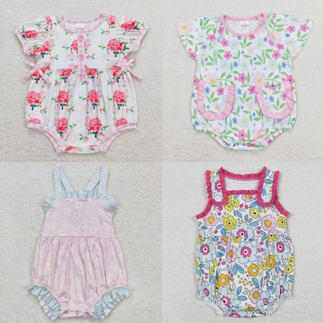 

Wholesale Baby Girls Toddler Boutique Bubble Romper Newborn Flower Chicken Coverall Bodysuit Kids Children Floral One-piece