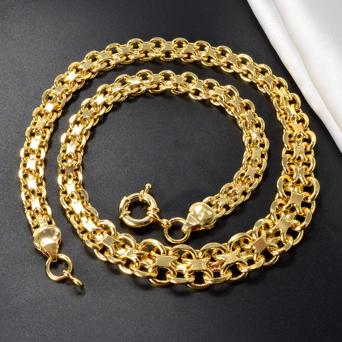 Sunny Luxury 18k Gold Plated Geometry Necklace Bracelet Jewelry Set For Women Men Dubai Copper Chain Jewelry Gift Accessories
