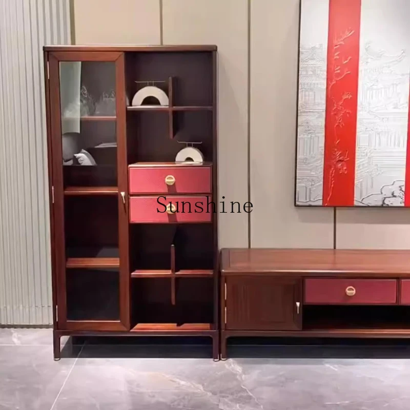 

Chinese TV decorative wine cabinet, all solid wood furniture, living room combination storage, light luxury high and low storage