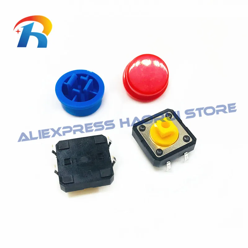 25Pcs Tactile Push Button Switch Momentary 12*12*7.3MM Micro switch button + 25PCS Tact Cap(5 colors) for Arduino Switch