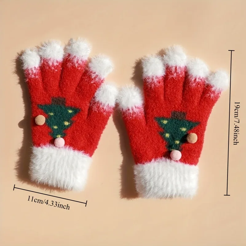 قفازات شجرة عيد الميلاد على شكل ندفة الثلج للنساء في الشتاء مع أصابع مكشوفة وشاشة تعمل باللمس وعزل قطيفة سميكة وفراء فروي #6