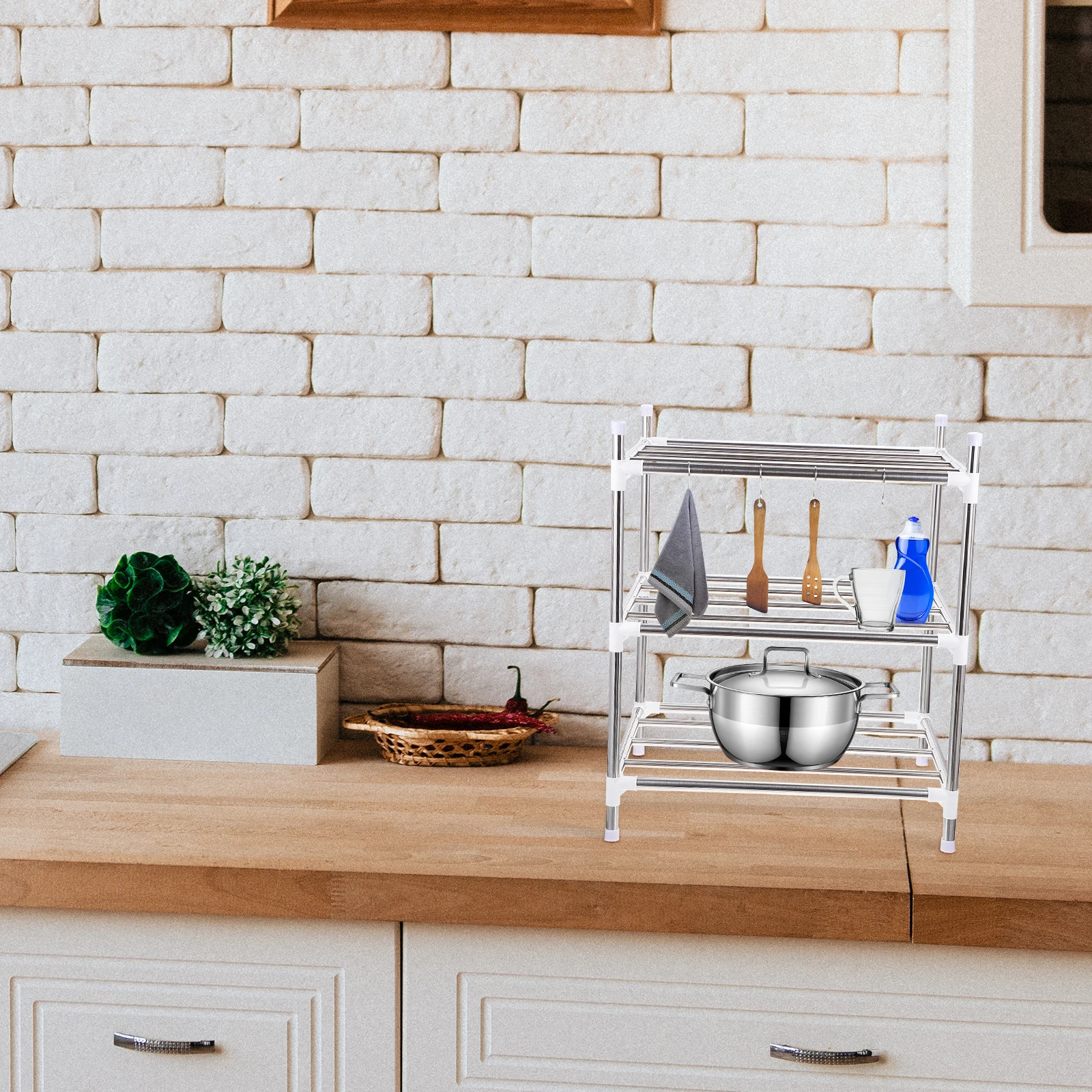 

Multifunctional Kitchen Storage Rack 3-Tier Space-Saving Shelf Organizer Large Capacity Home Cabinet Pantry Seasoning for Small