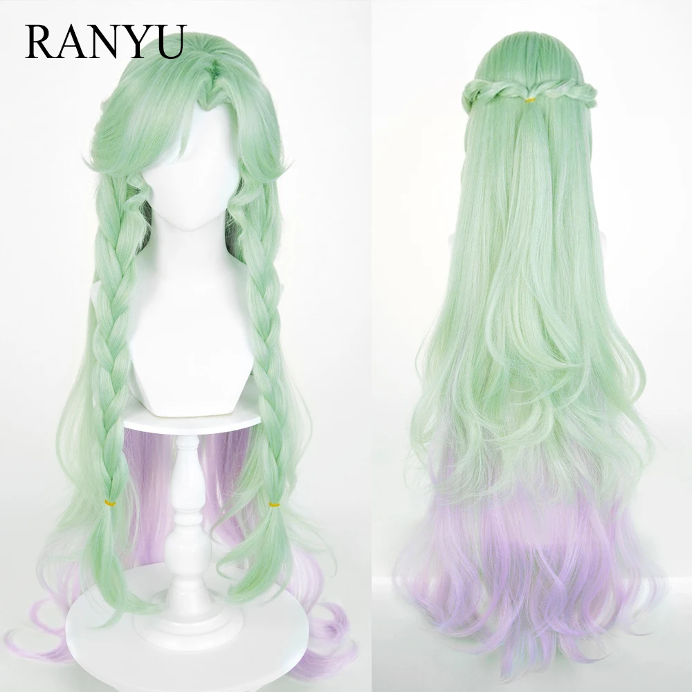 

Green Ombre Purple Anime Game Cosplay Synthetic Braided Wigs Long Wavy Fluffy Heat Resistant Wig for Daily Party