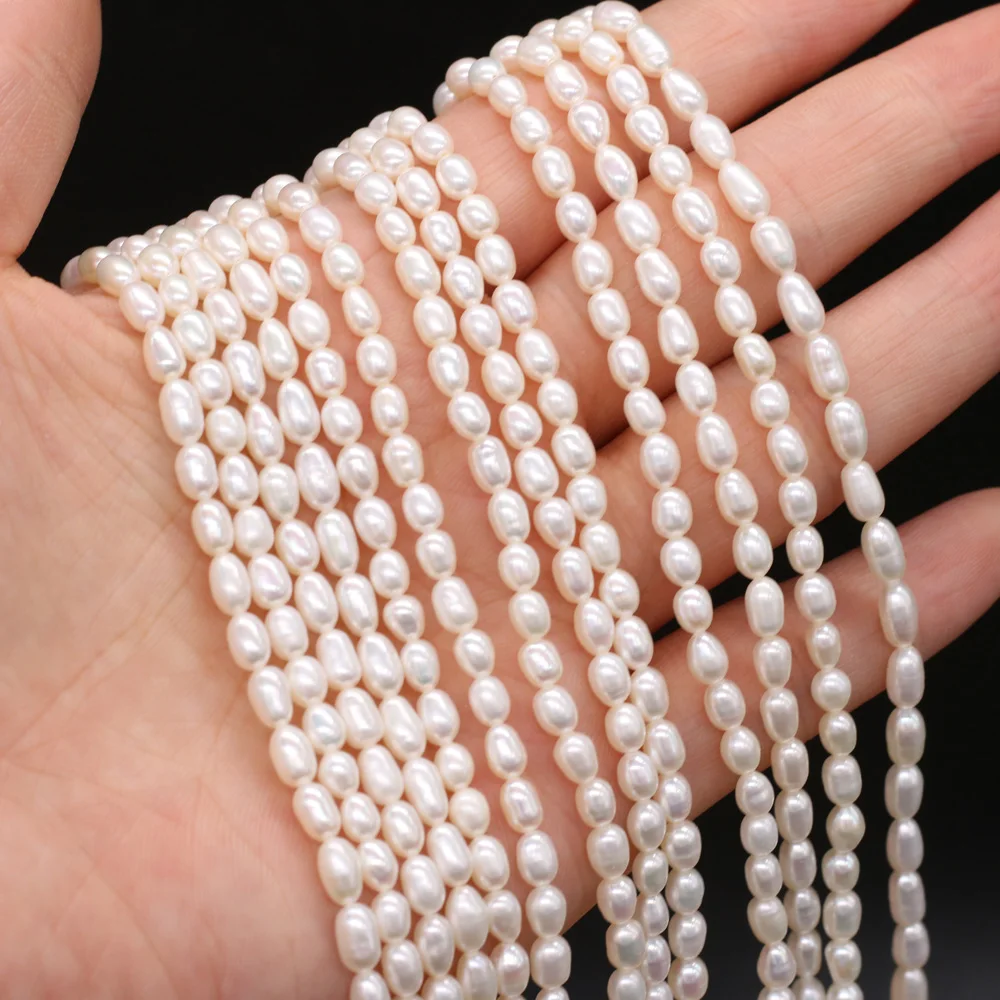 3-4mm High-quality Delicate Small Rice Beads White Natural Freshwater Pearls Loose Spacer Beads for Jewelry Making DIY Necklace