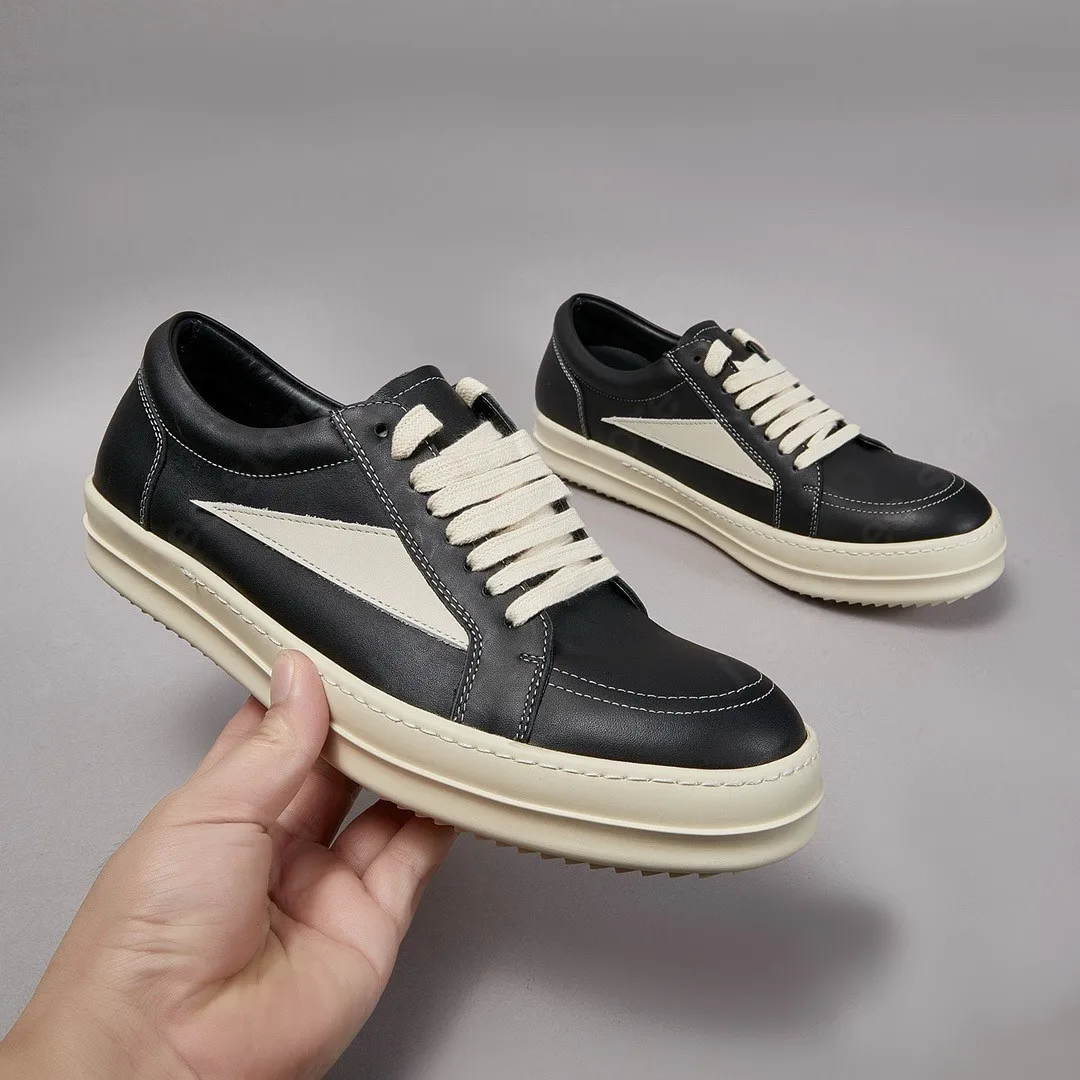 

Ricks Shoe Men Black Leather Sneaker Low Top Shoes Women Sneaker Owens Casual Shoes Men Shoe Lace Up Cowhide Retro Flat Sneakers