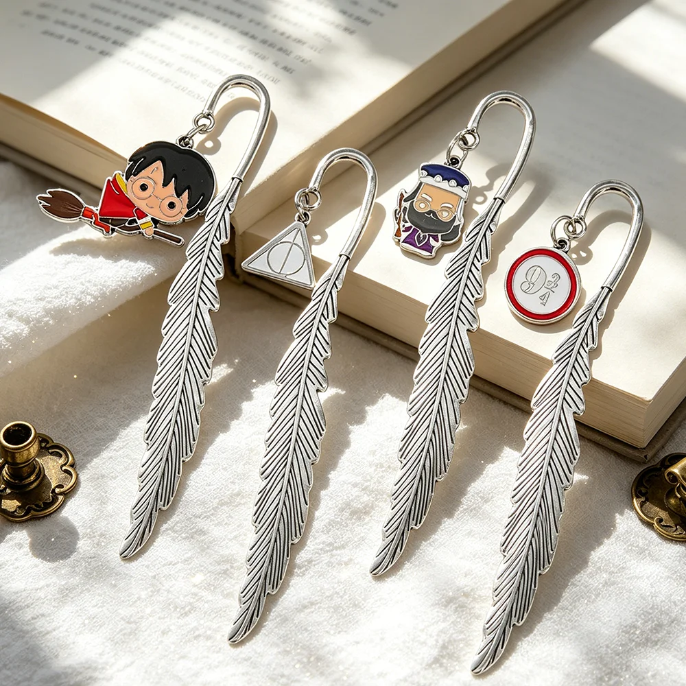 Marcapáginas de Pluma de Harry Potter, Reliquias de la Muerte, Dumbledore, Plataforma 9 3/4, Amuleto de Libro para Amantes de la Magia, Regalo de Hogwarts para Amigos