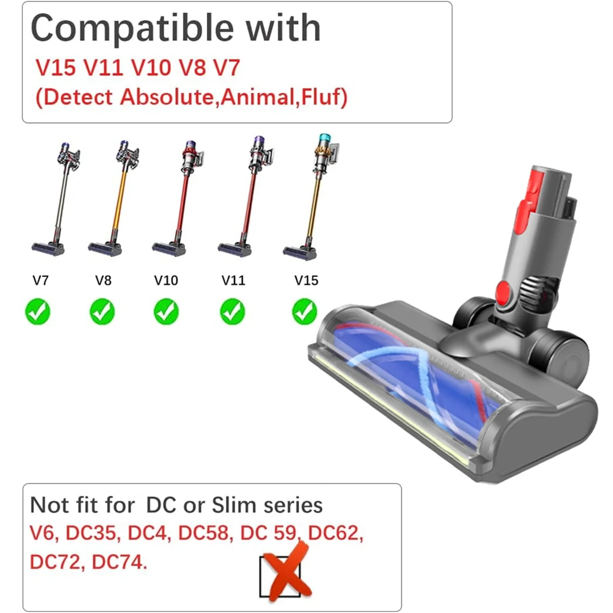 Para Dyson V7 V8 V10 V11 V15 accesorio de vacío cepillo de cabeza de Motor de liberación rápida con luces LED de polvo con bloqueo de interruptor