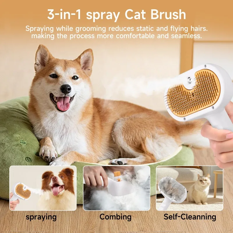 Portable 4-in-1 Pet Grooming Tool: Steam Brush for Cats & Dogs Knot Remover Deshedding Comb with UV Disinfection &Spray Function