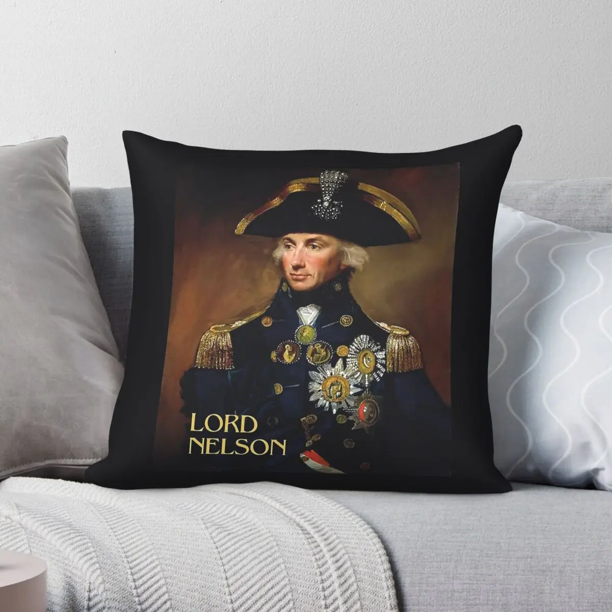 Funda de almohada Lord Nelson Admiral, funda de almohada decorativa con cremallera y patrón de terciopelo y lino de poliéster, funda de cojín para sofá