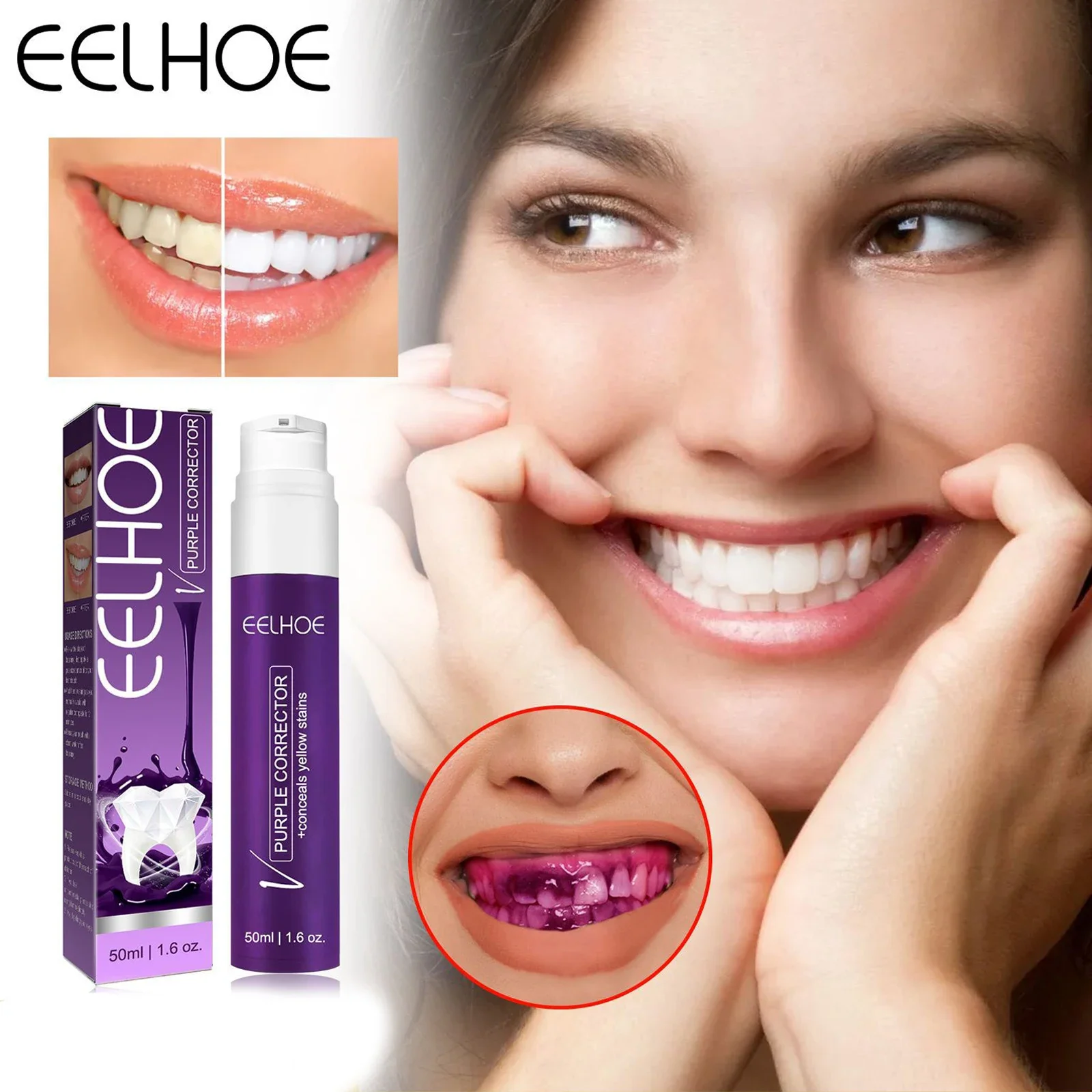 

EELHOE Tooth Whitening Toothpaste Stain Removal Reduce Yellowing Teeth Color Corrector Cleansing Toothpaste Fresh Oral Care 50ml