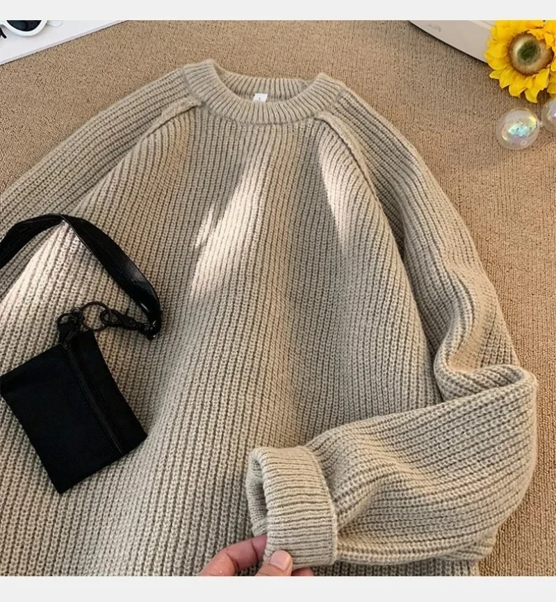 

Sweaters Trend 2026 Mans Autumn Winter Solid Color Splicing Loose O Neck Oversize Pullover New Man Motion Clothes