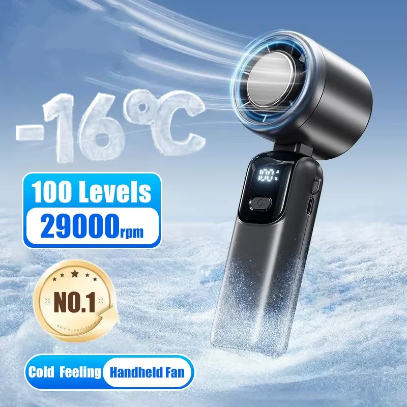 Refrigeration Handheld Electric Fan High-speed Violent Turbo Fan Folding Neck Hanging Ice Pack Small Fan Office Outdoor