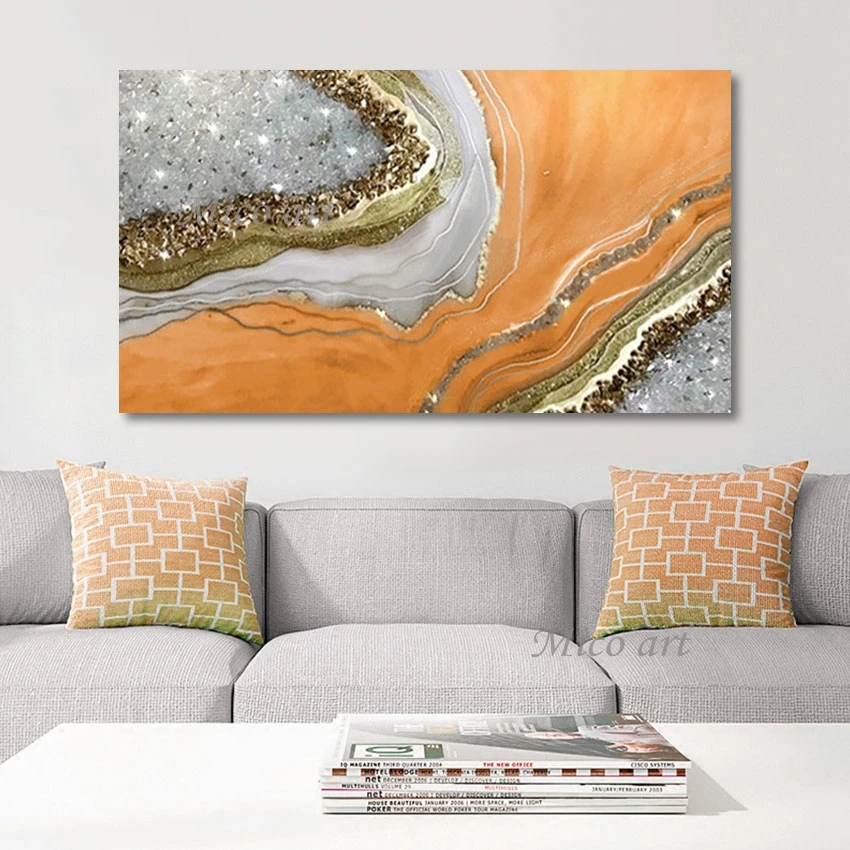 

Orange Acrylic Artwork African Art Wall Poster Canvas Picture Abstract Gold Foil Painting No Framed Aesthetic Room Decoration