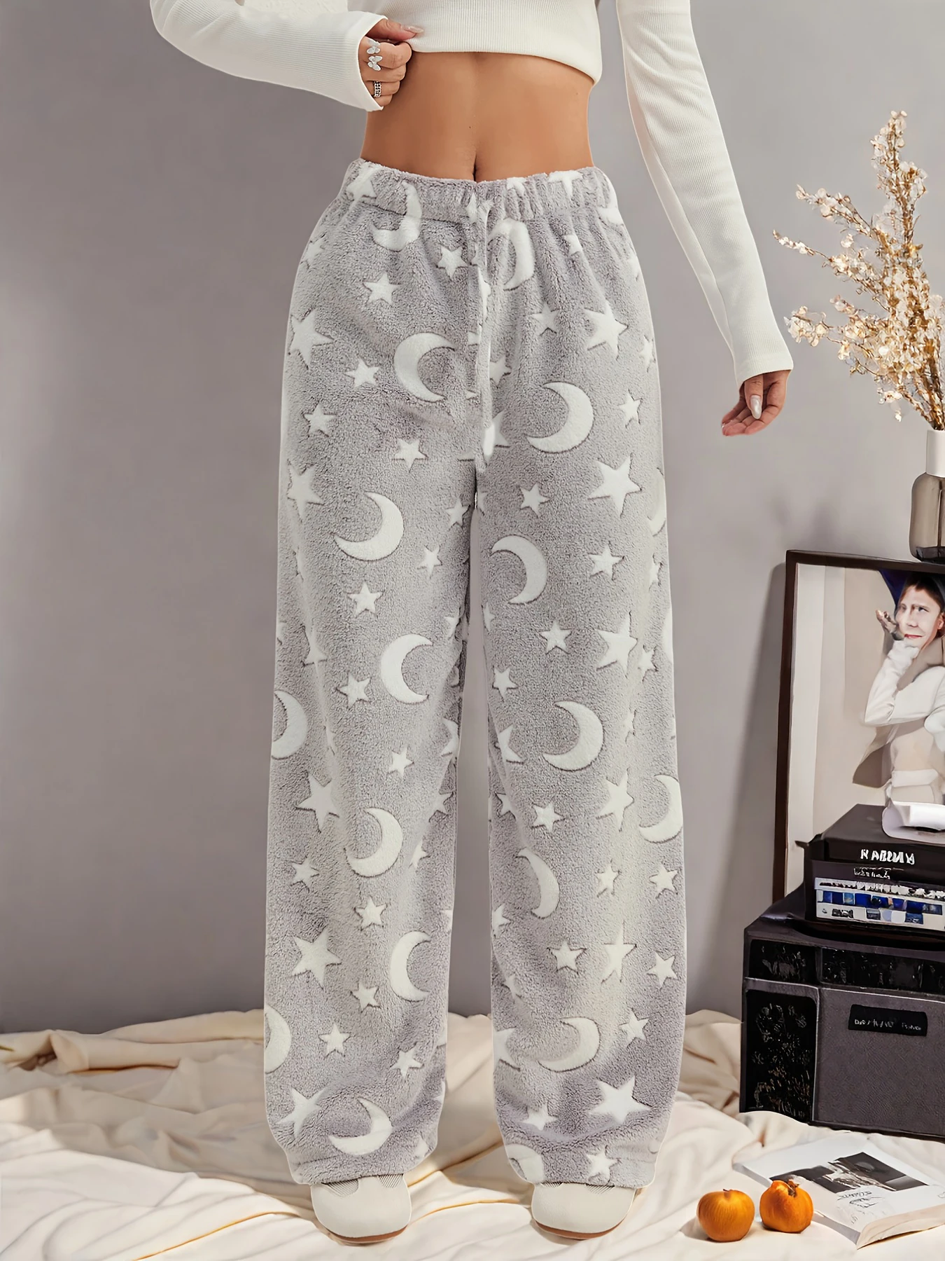 Cartoon schattig patroon flanellen pyjamabroek dames herfst en winter plus fluwelen warme casual homewear hoge kwaliteit graffiti broek