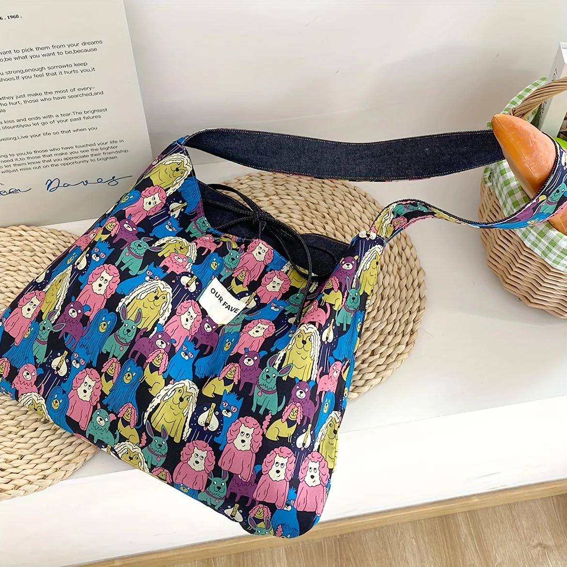 

Pop Dog Cowboy Double sided Bag Large Capacity Shoulder Bag