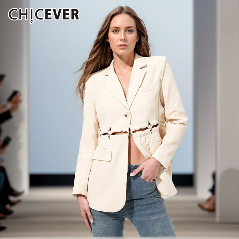 

Minimalist Hollow Out Loose Blazers Female Notched Collar Long Sleeve Patchwork Button Casual Solid Blazers Female Clothing New