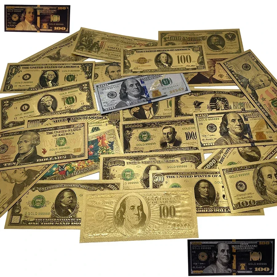 1 2 5 10 20 50 100 500 1000 5000 10000 Million Billion US Dollar Gold Bill Banknotes Decoration Antique Plated Gold USA Souvenir