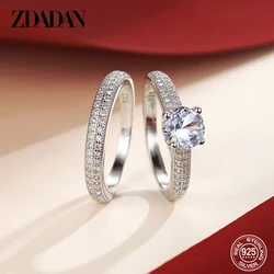 ZDADAN 925 Sterling Silver Double Zircon Rings For Women Fashion Wedding Engagement Jewelry Gift