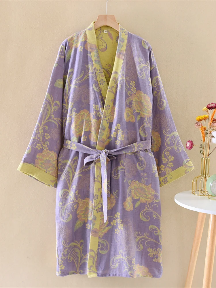 Pure Cotton Kimono Style Sleepwear Women's Thin Layer Cloth Bathrobe Summer Spring Autumn Large Size Steam Sauna Suit