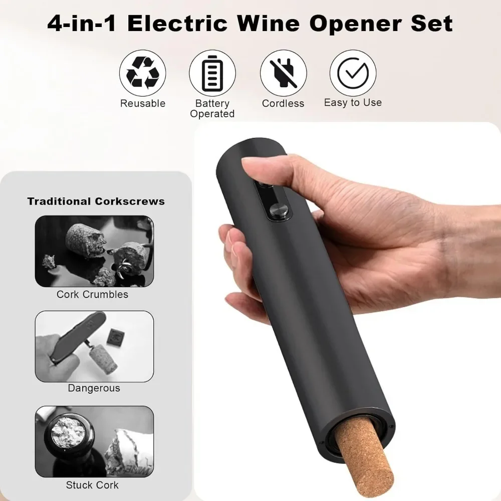 Electric Wine Opener Set Electric Wine Bottle Opener with Storage Base/Wine Aerator Pourer/Foil Cutter/Wine Stopper view 5