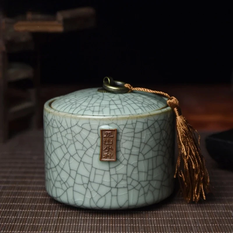 Celadon Sealed Jar Ceramic Tea Packaging Box Travel Portable Tea Caddy Tea Set 340ml Caddy Living Room Table Decoration