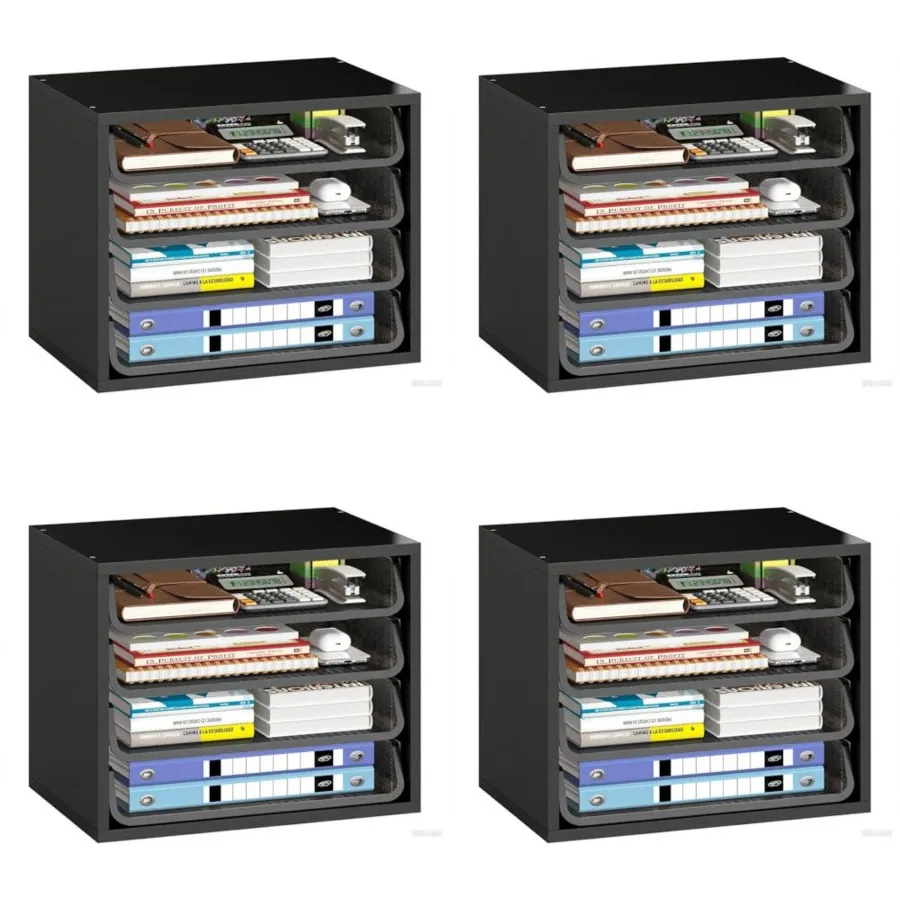 

4-Tier Letter Tray Paper Organizer with File Holder for Office Supplies Wooden Desktop File Sorter for Document Management and