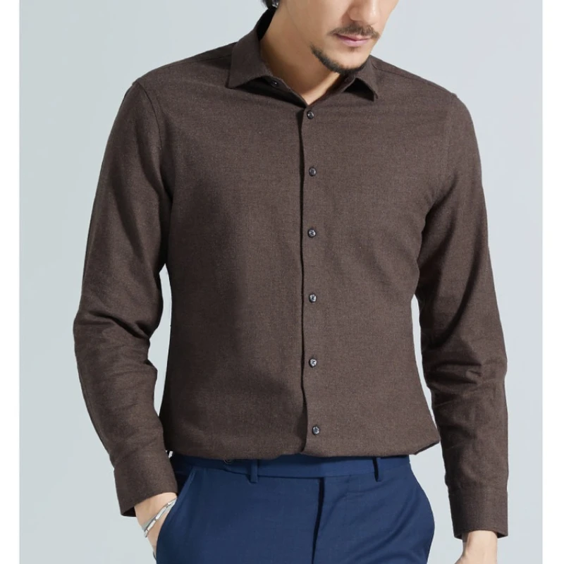 Custom 100% Cotton Shirt Men's, Yarn-Dyed Fleece Long Sleeve, Business Casual Warm & Soft