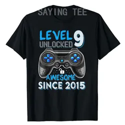 T-shirt graphique Gamer à manches courtes pour garçons, 9e anniversaire, niveau 9 débloqué, cadeaux pour les amateurs de jeux, tee-shirt, super cadeaux, chemisiers à manches courtes, 2015