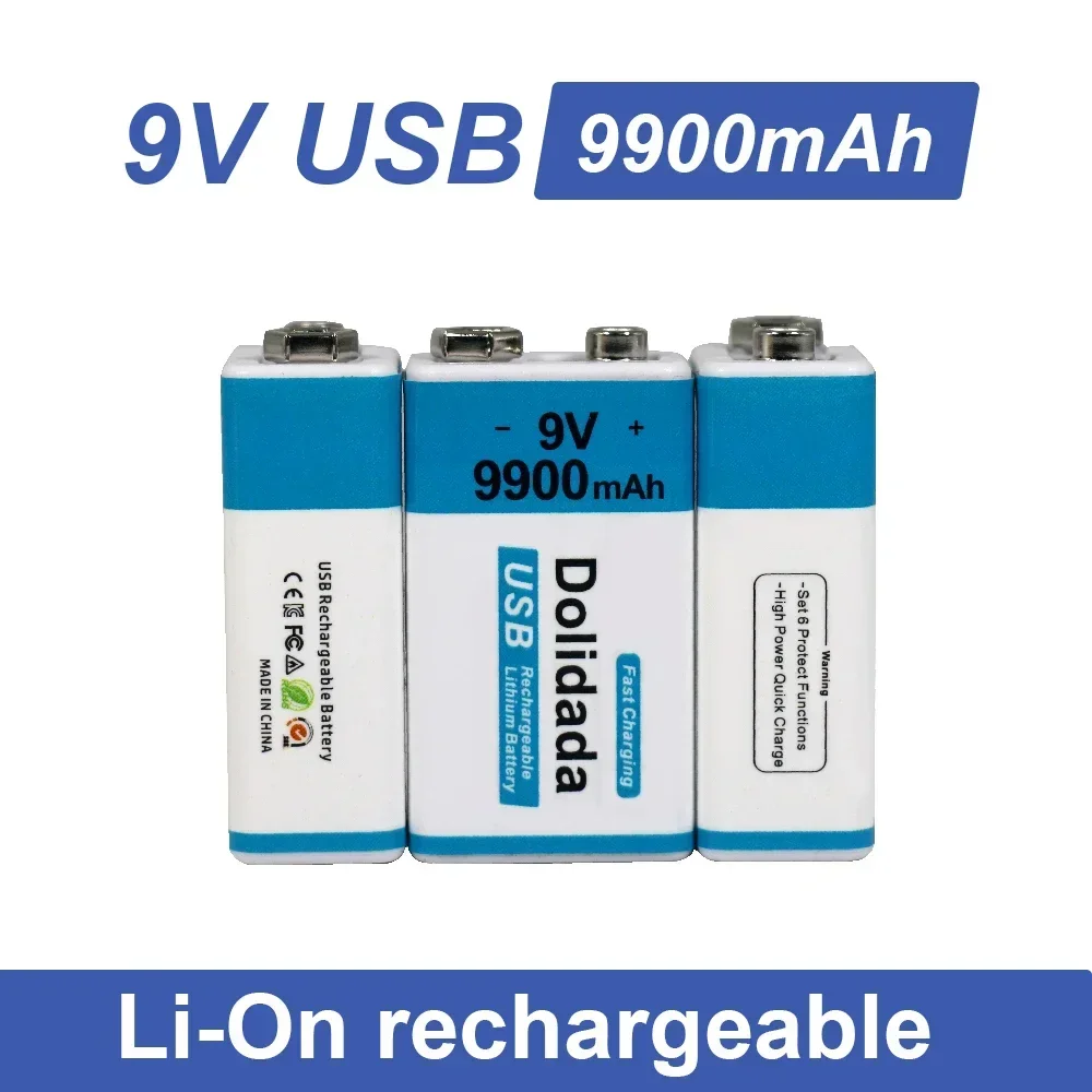 Free Shipping 2025 Best-selling 9V 9900Mah+USB Fast Charging Line  LI-ION Rechargeable Battery  for Multimeter Microphone Toy
