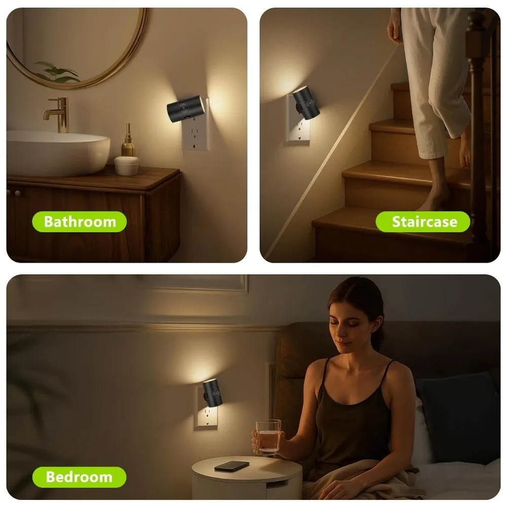 Warm Light LED Night Light Adjustable Brightness Dual Lighting Cylindrical Wall Lamp Light Sensor Night Light
