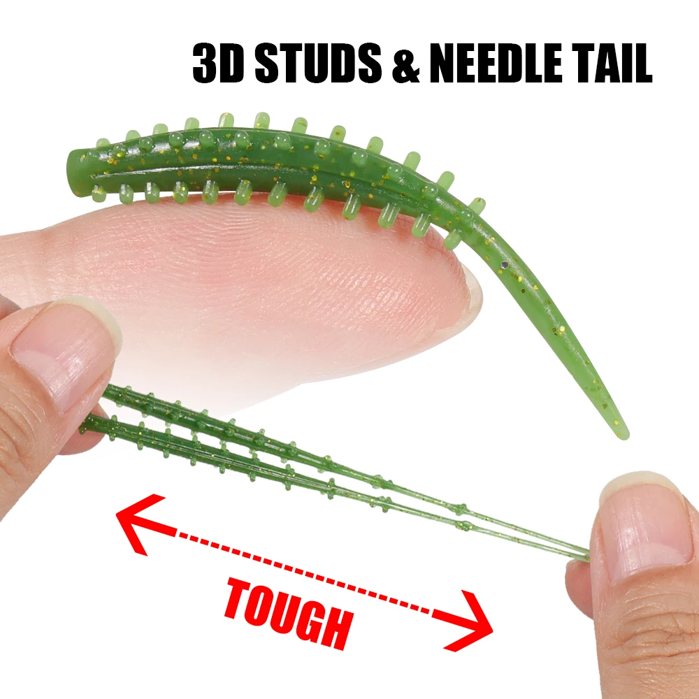 Spinpoler 3D Spiny Studs Ajing Soft Worm 37mm TPR Floating Lure UV Glow Micro Finesse Rockfish Bait for Light Game Shore Fishing