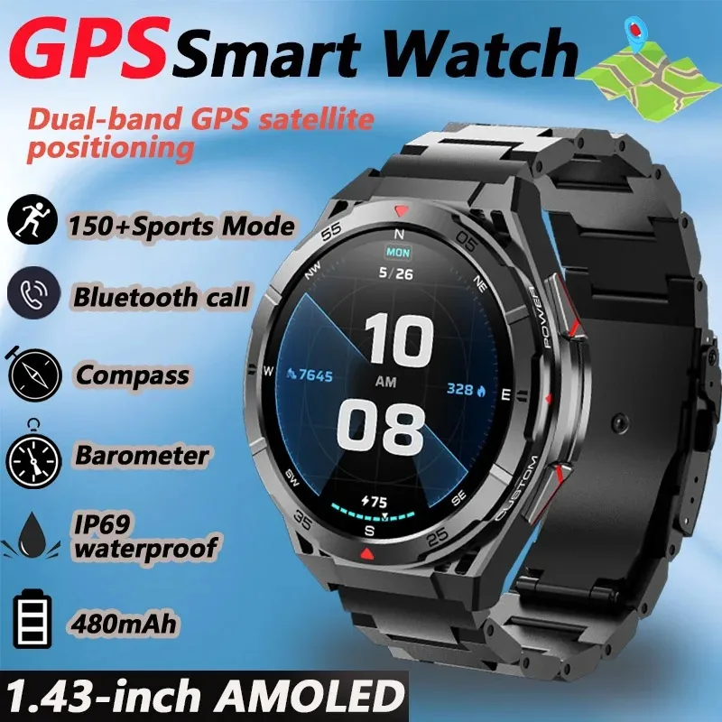 ل T-Rex 3 GPS المهنية في الهواء الطلق ممارسة Smartwatch 1.45 "Ultra HD المدمج في نظام تحديد المواقع البوصلة BT دعوة 480mAh الصحة اختبار ساعة 2025