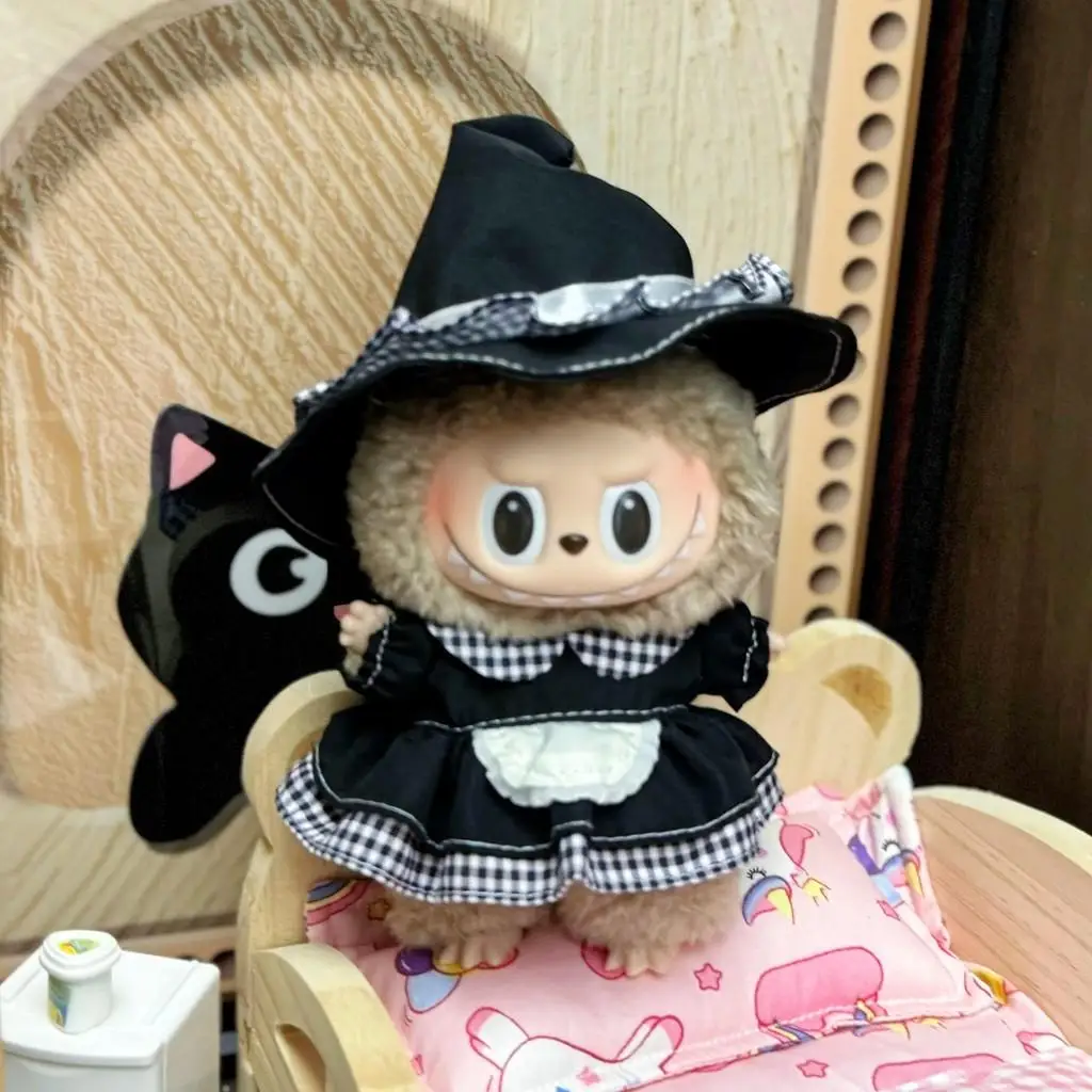 17cm Mini Plush Doll'S Clothes Outfit Accessories For Korea Kpop Exo Labubu Idol Black plaid dress set Clothing Gift