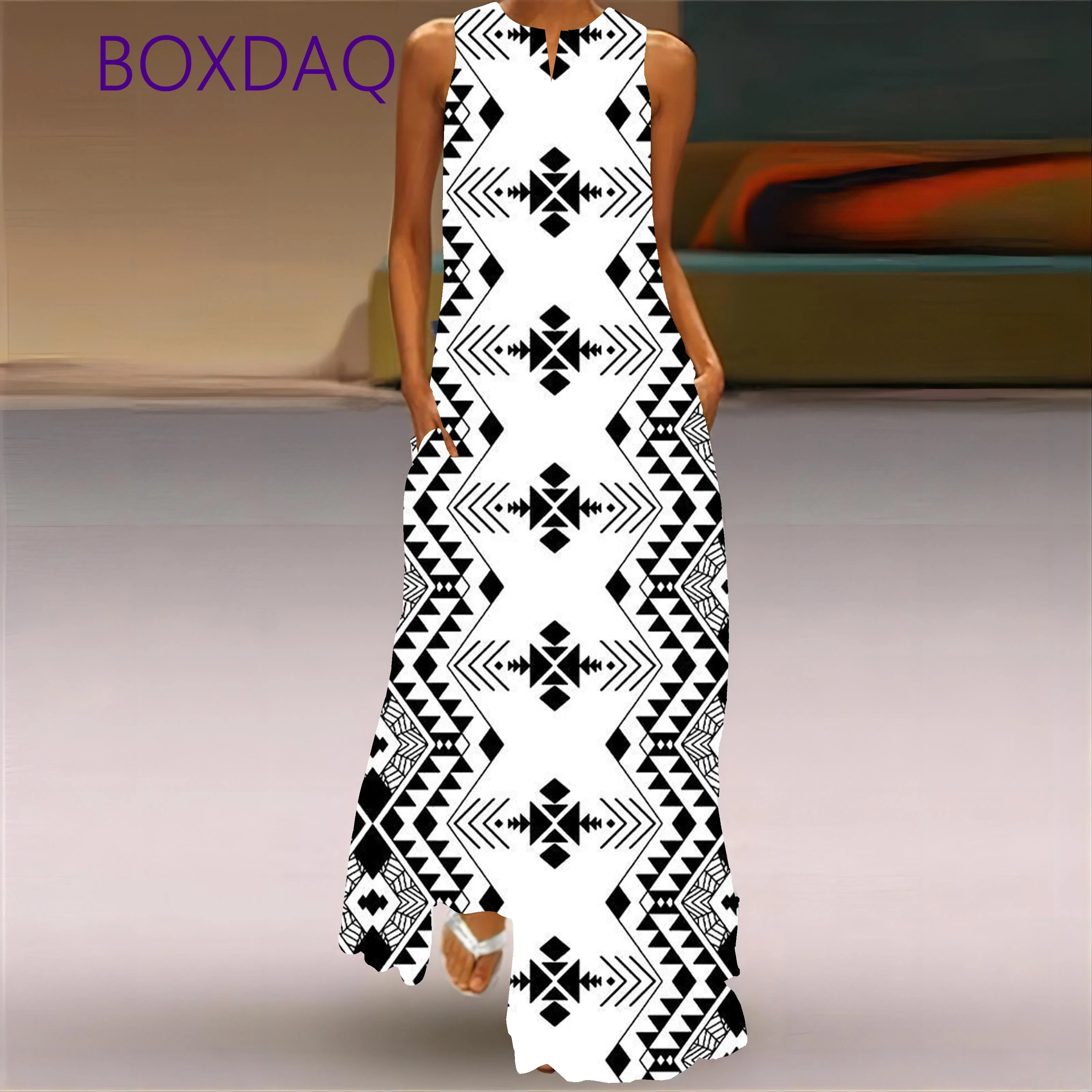 2025 جديد الخريف رداء خمر الأزهار المطبوعة فساتين طويلة للنساء موضة الخامس الرقبة فضفاضة بلا أكمام فستان غير رسمي #3