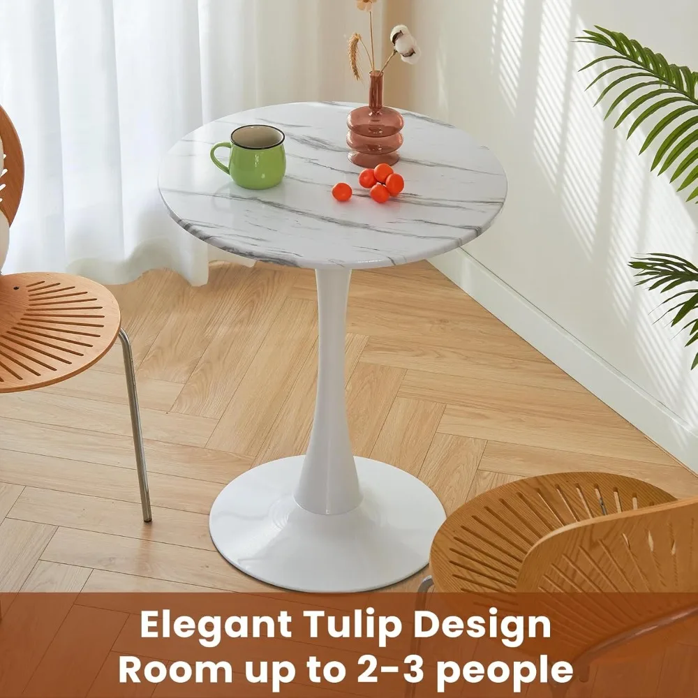 Contemporary Round Dining Table, Sleek Tulip-Inspired Kitchen Table, Mid-Century Modern Metal Base Table for Compact Spaces