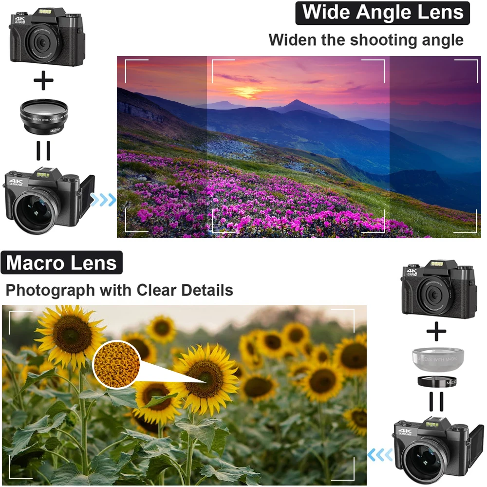 4K Video Camera 48MP HD Digital Camcorder 16X igital Zoom Digital Recorder 3 Inch IPS Screen  Digital Photography Camera