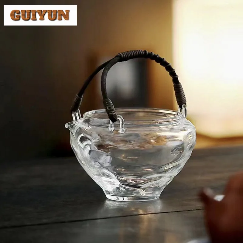 450ml Handmade Rattan Woven Handle Tea Bowl Heat Resistant Glass Teapot Cold Brewed Green Tea Fair Cup Tea Pitcher Kettle Gifts