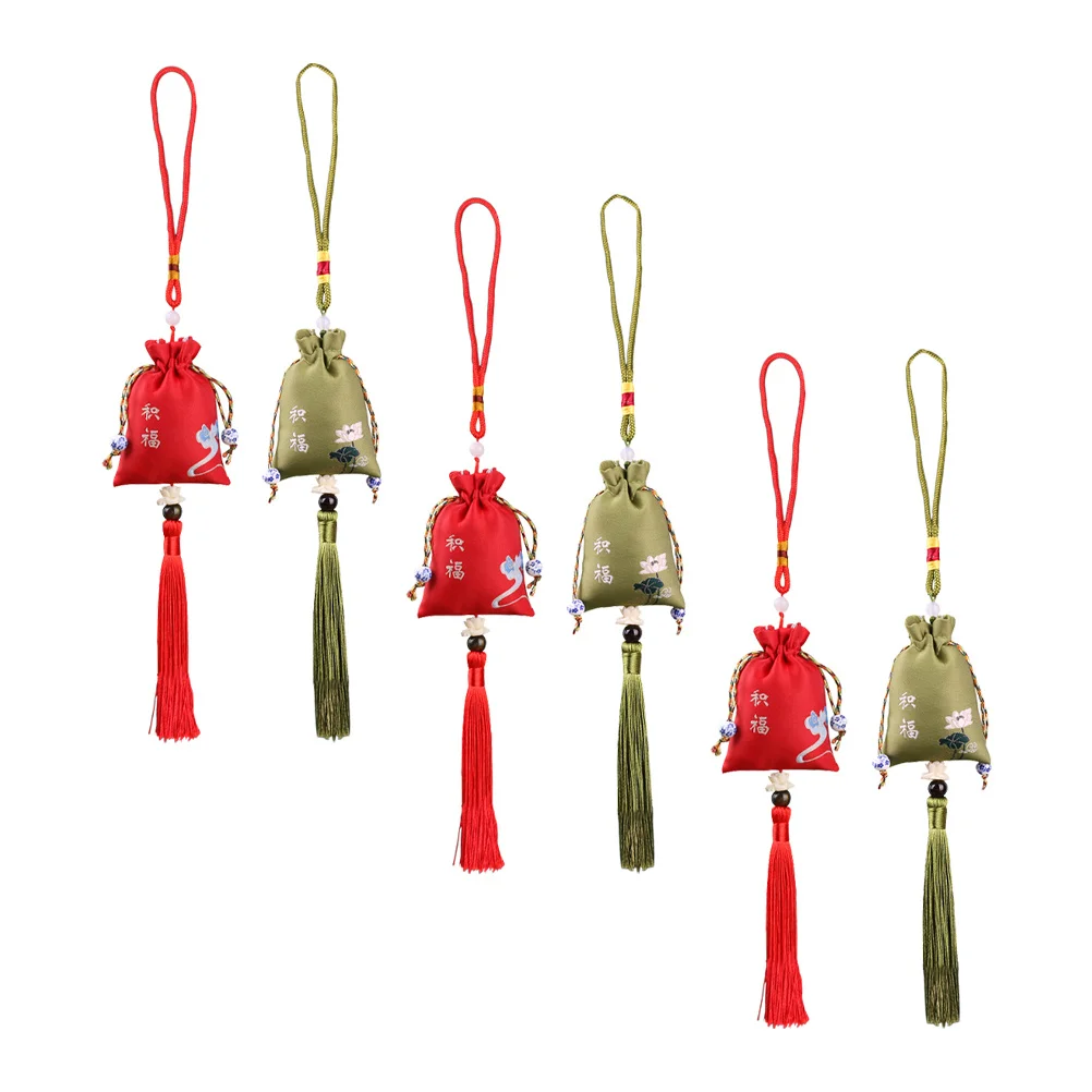 6Pcs Empty Embroidery Sachet Bag Pendant Compact Drawstring Pouch for DIY Scented Decoration Car Home Office Aromatic Hanging