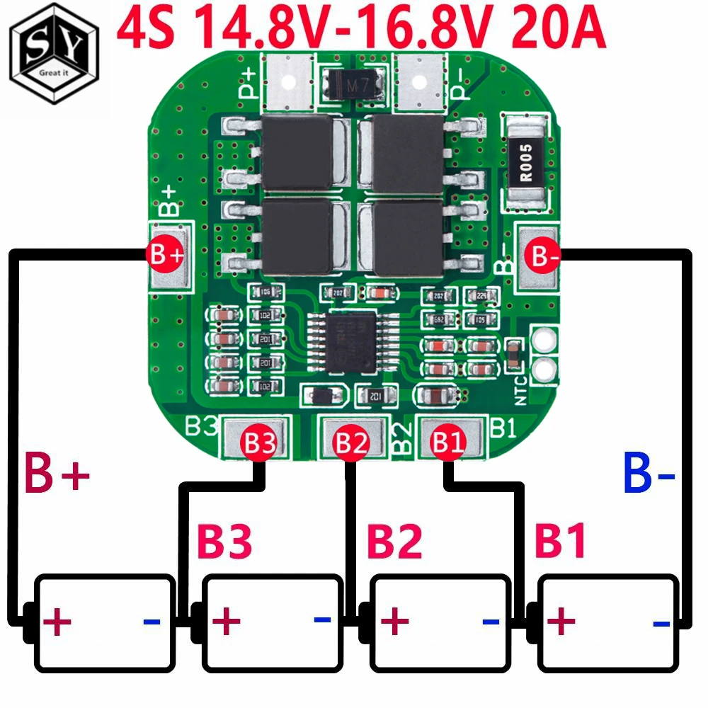 4S 14.8V / 16.8V 20A peak li-ion BMS PCM battery protection board bms pcm for lithium LicoO2 Limn2O4 18650 li battery